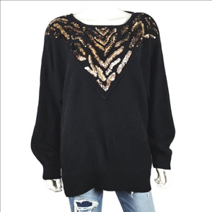 Vintage Le Chois II Silk Angora Wool Knit Black Gold Sequin Pullover Sweater